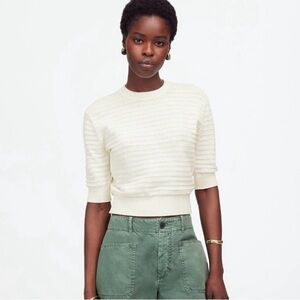 Madewell Cream Textured Crew Neck Top